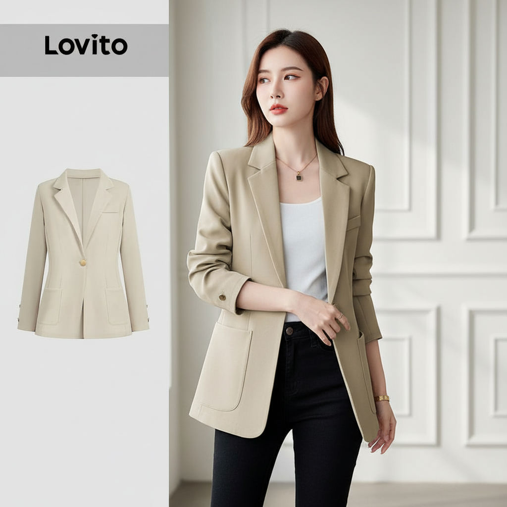 Lovito Blazer Feminino Elegante Frente Abotoada Liso LNE21205 (Multicolorido)