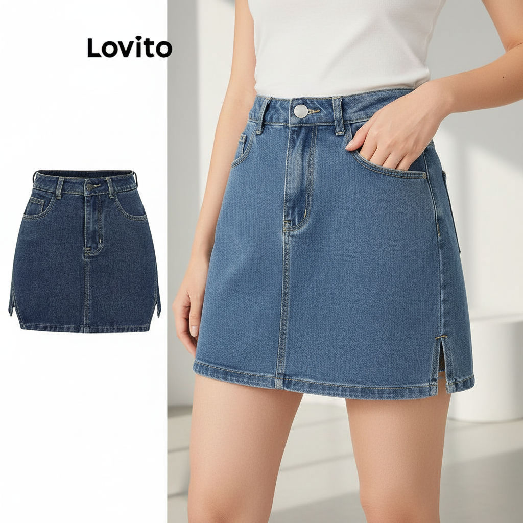 Lovito Verão/Primavera Curto Jeans Dupla Camada Liso Feminino L87ED375 (Multicolorido) em Oferta na Shopee