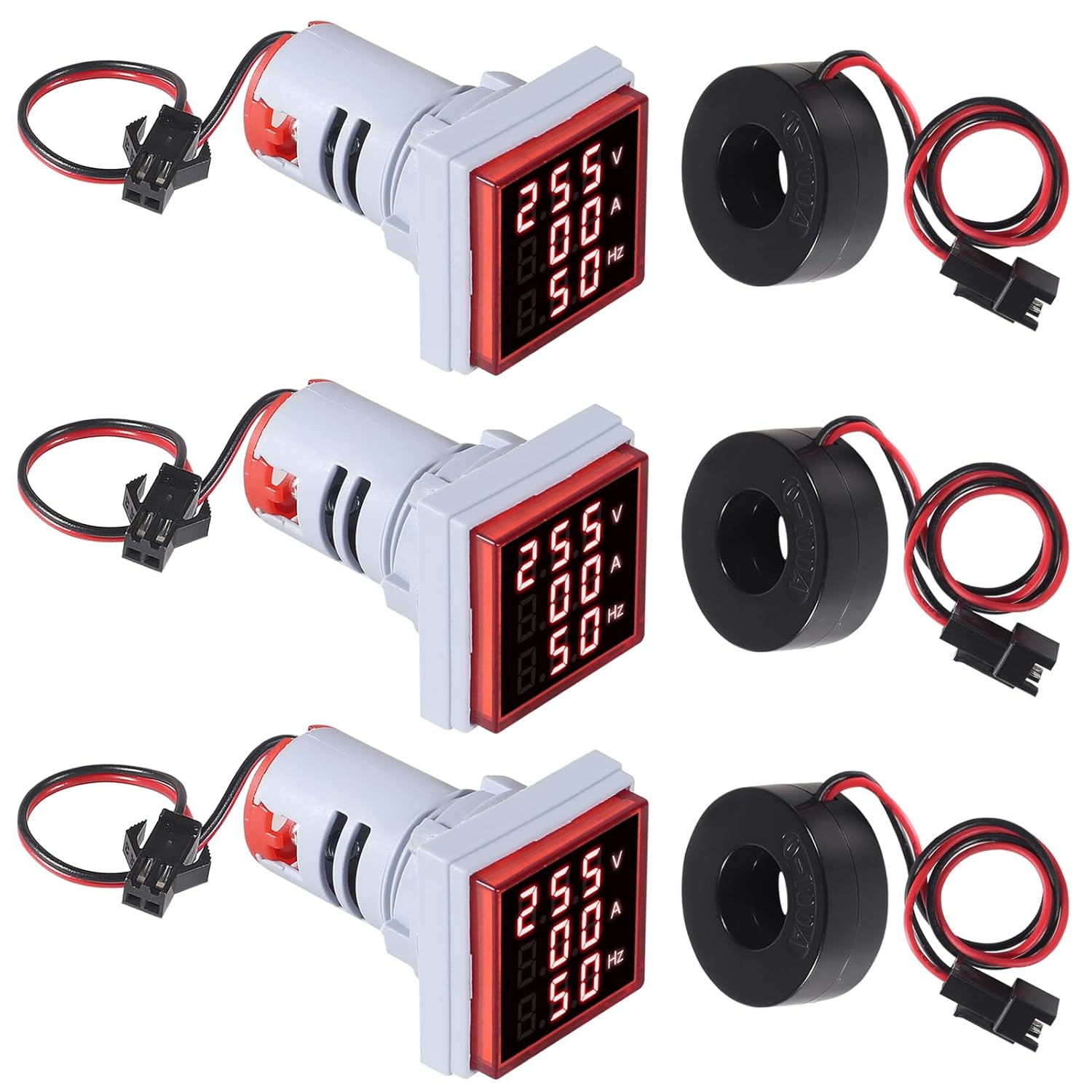 Um Conjunto De 3 Peças 3 Em 1 Voltímetro Amperímetro Digital AC , 60-500V 0-100A Com Display LED E Transformador De Corr