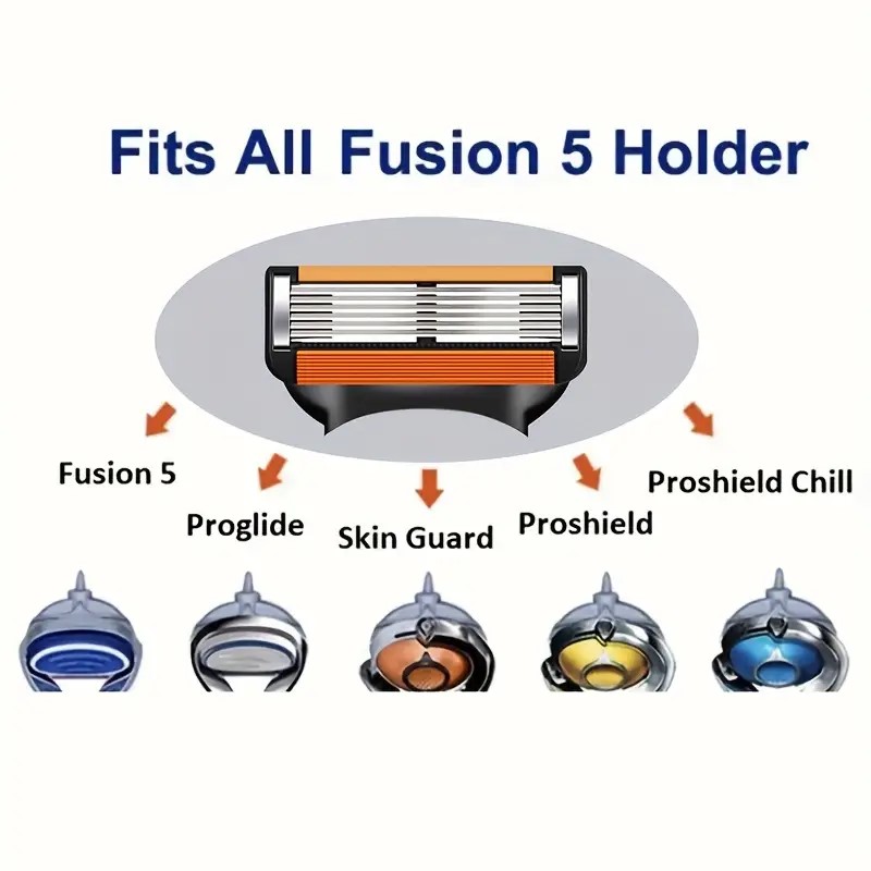 Fusion 5 Suporte compatível com aparelho de barbear seguro, lâminas de 6 camadas de reposição, cabo de aço inoxidável,