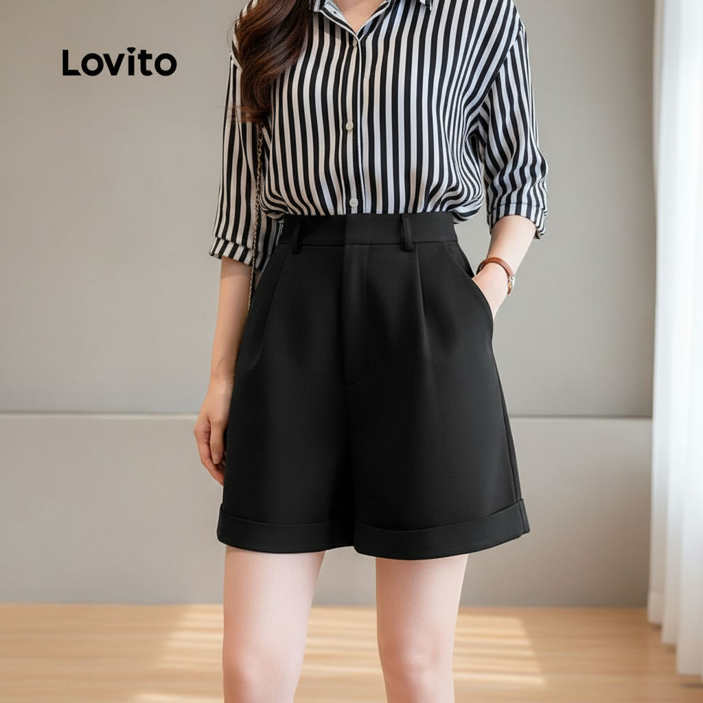 Lovito Short Feminino Casual Plissado Verão/Primavera L177AD709 em Oferta na Shopee