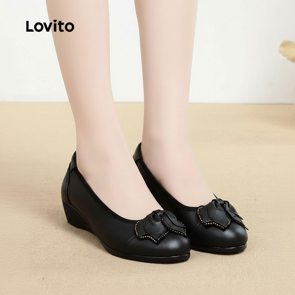 Lovito Refine sapatilhas femininas de couro macio para mãe balé LFA76317 em Oferta na Shopee