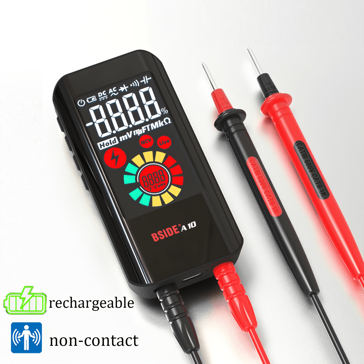 Um Conjunto De Multímetro Inteligente Recarregável BSIDE A10 , Medição 600V AC/DC , Testador Digital Com NCV E Detecção