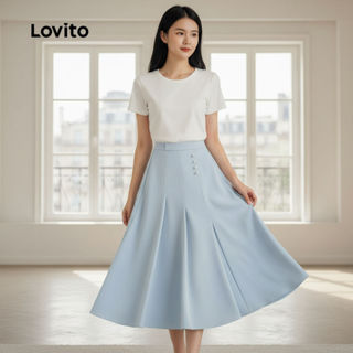 Lovito Saia Feminina Elegante com Botão para Verão Primavera L128ED646 em Oferta na Shopee