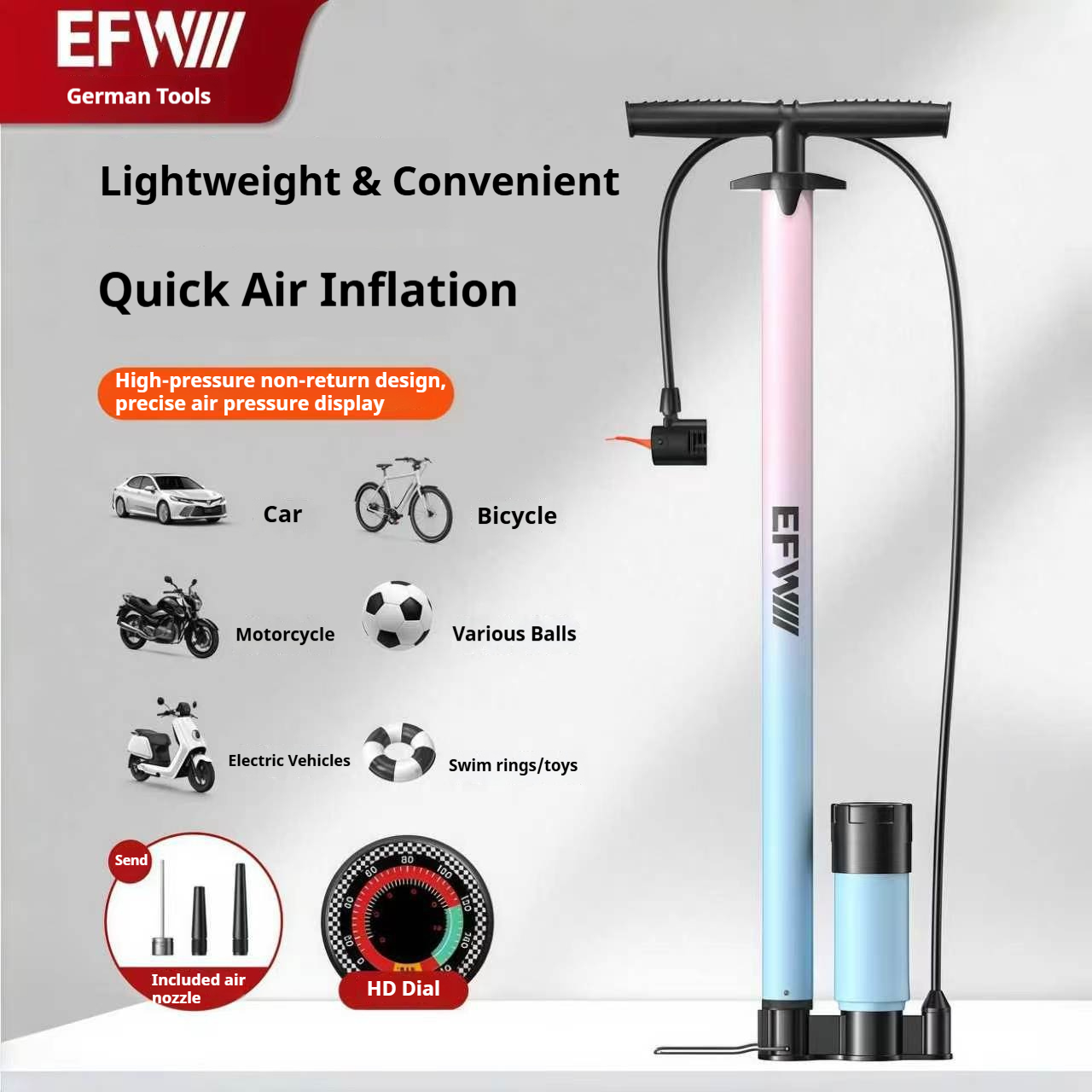 Bomba Manual Única Para Pneu MPP3811 , Inflador De Bicicleta De Alta Pressão De 140 Psi Com Manômetro , Compatibilidade