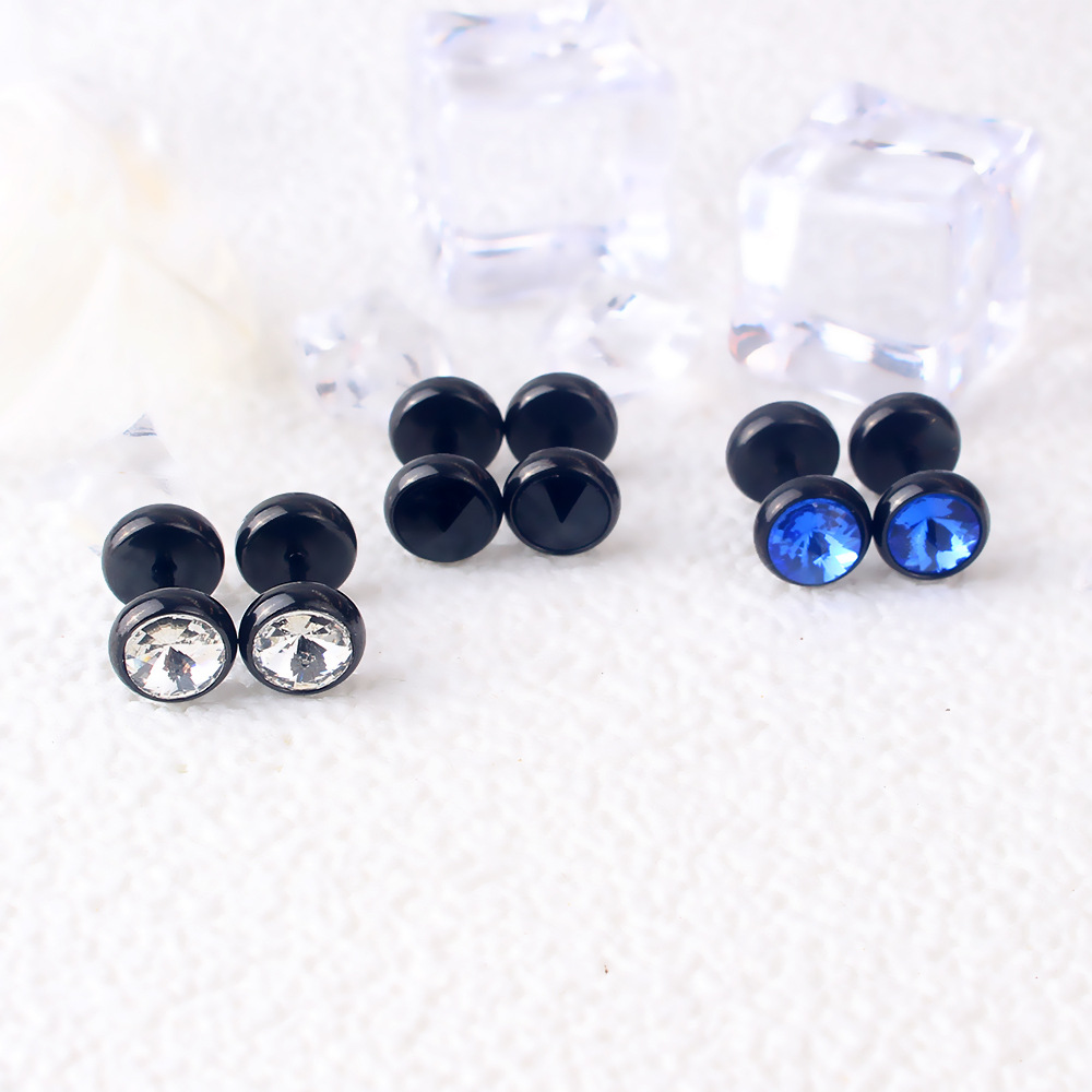 Brincos Masculinos Com Barra De Aço Titânio Pedra Satélite Azul | Estilo Moderno Mínimo Joias Inoxidável Acessório Mascu