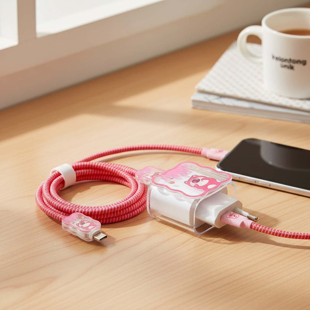 5 peças capa de proteção para carregador de iPhone 18W/20W, protetor de adaptador com borda ondulada, capa para cabo,
