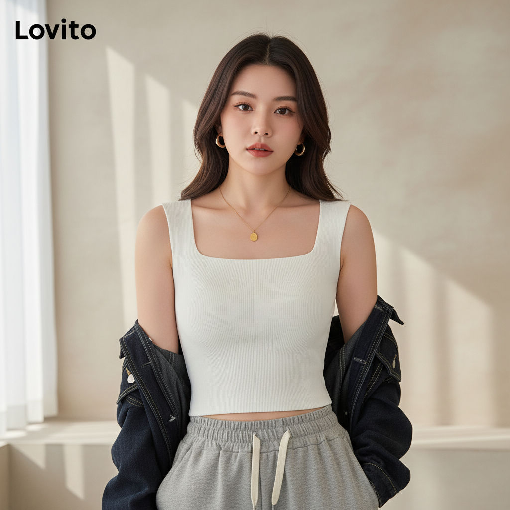 Lovito Blusa Feminina Regata Com Bojo Casual Para Verão E Primavera LNL35025 em Oferta na Shopee