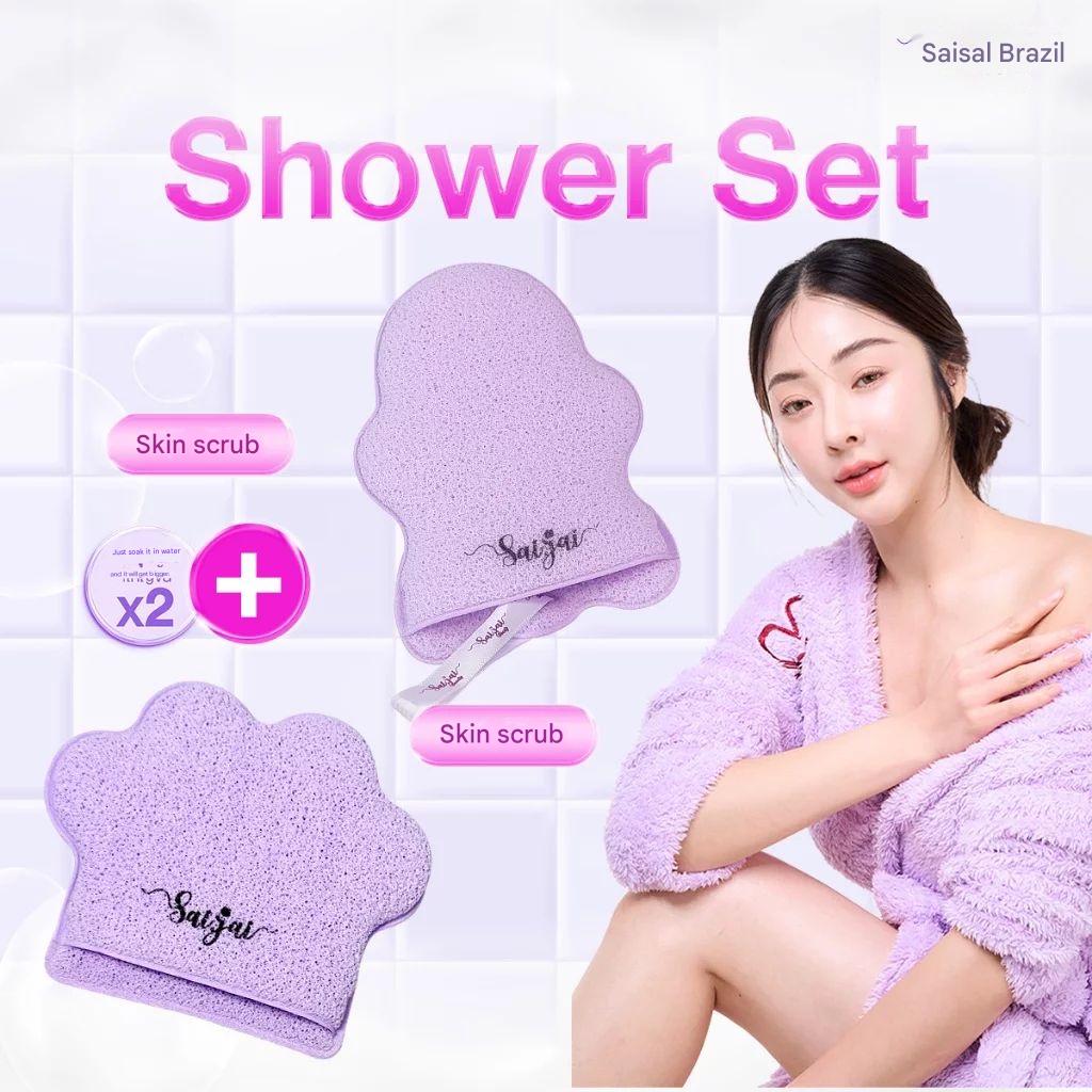 Conjunto de Esponjas Esfoliantes Fofas em Formato de Coração, Pata de Urso e Fantasma, para Corpo e Rosto