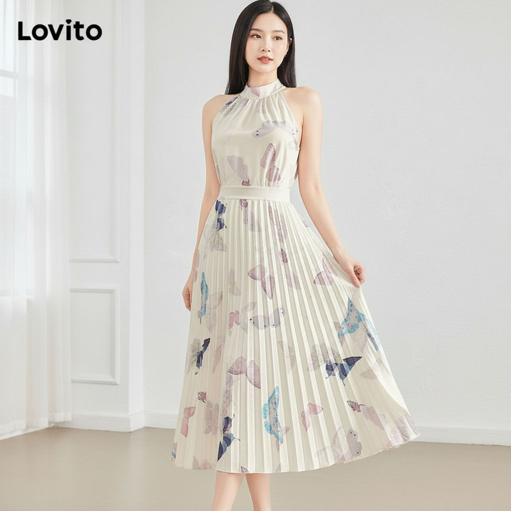 Lovito Vestido Floral Plissado Sofisticado Feminino Para Verão L121MDD155 em Oferta na Shopee