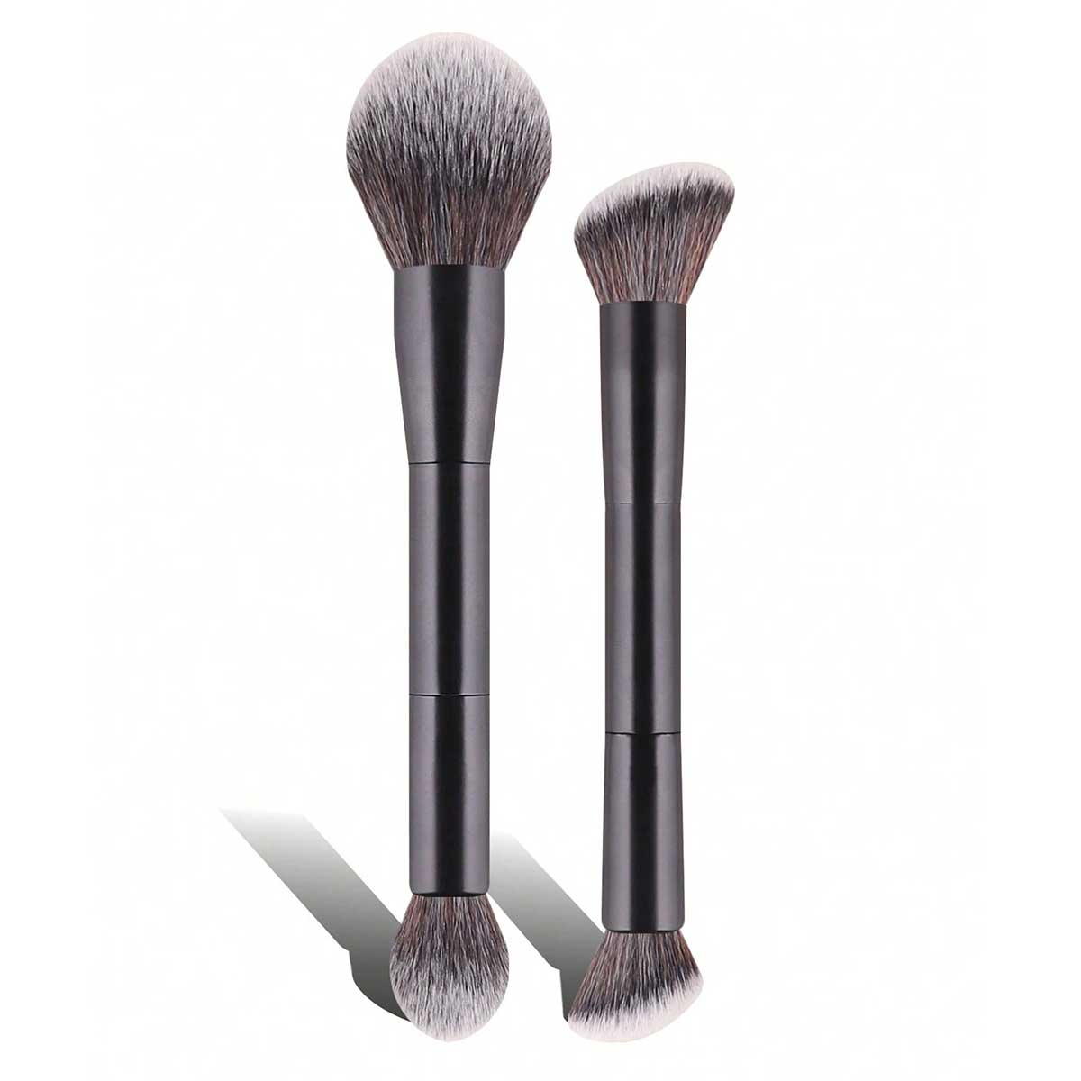 2 peças Conjunto Profissional de Pincéis de Maquiagem Facial de Dupla Ponta, Pincel para Pó e Pincel para Blush, Fibras