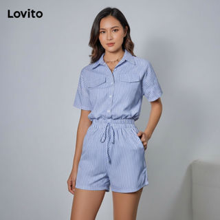 Lovito Macacão Sofisticado Listrado Com Bolso Decorativo E Botão Feminino LBL18268 em Oferta na Shopee