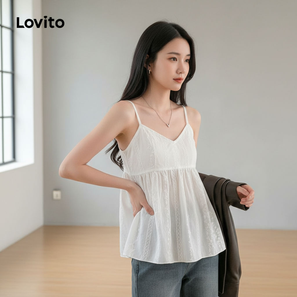 Lovito Blusa Feminina Boho Bordada Ilhós L89MD095 em Oferta na Shopee