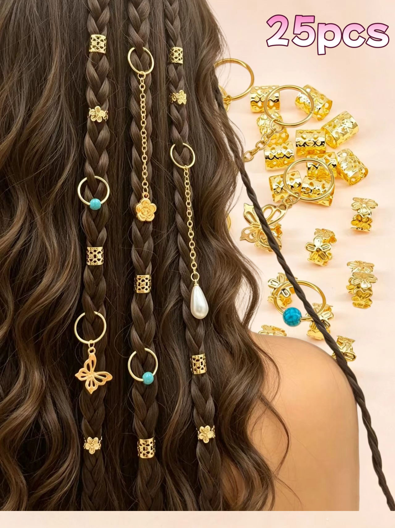 VMI Turquesa Pérola Trança Anéis Borboleta Balançar Boho Férias Dreadlock Acessórios Para Mulheres Meninas 25 Pçs Festiv