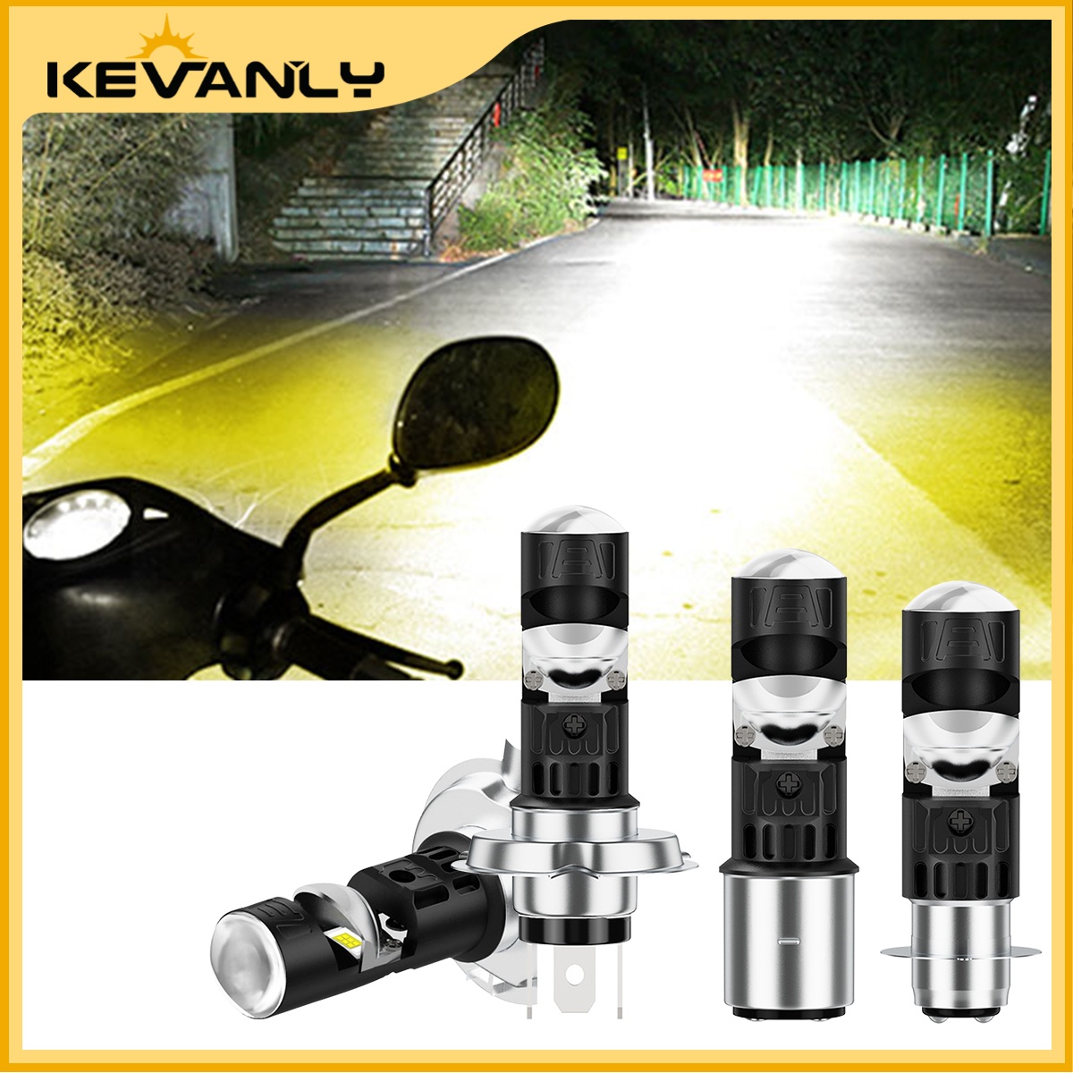 KEVANLY 1 unidade farol de motocicleta P15D T19 H4 lente holofote branco + amarelo (carcaça preta)