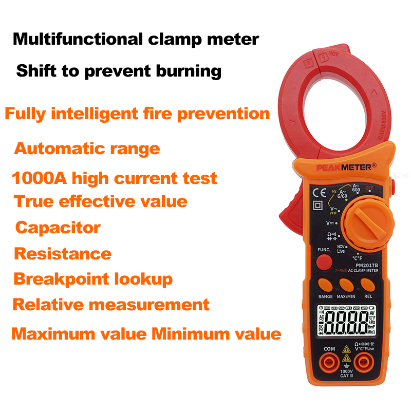 Um Conjunto De Medidor De Braçadeira AC PEAKMETER PM2017A/PM2017B 1000A , Multímetro Digital Multifuncional Com True RMS