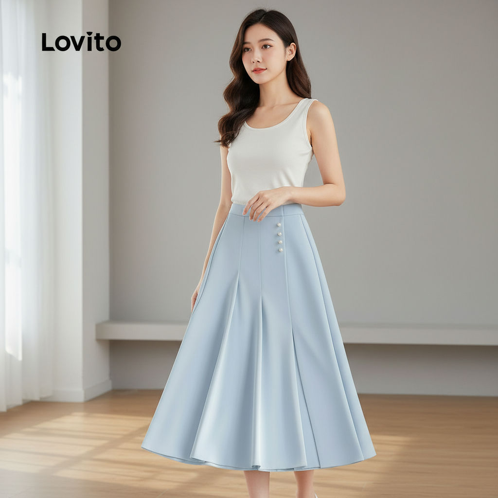 Lovito Saia Feminina Elegante com Botão para Verão Primavera L128ED646 em Oferta na Shopee