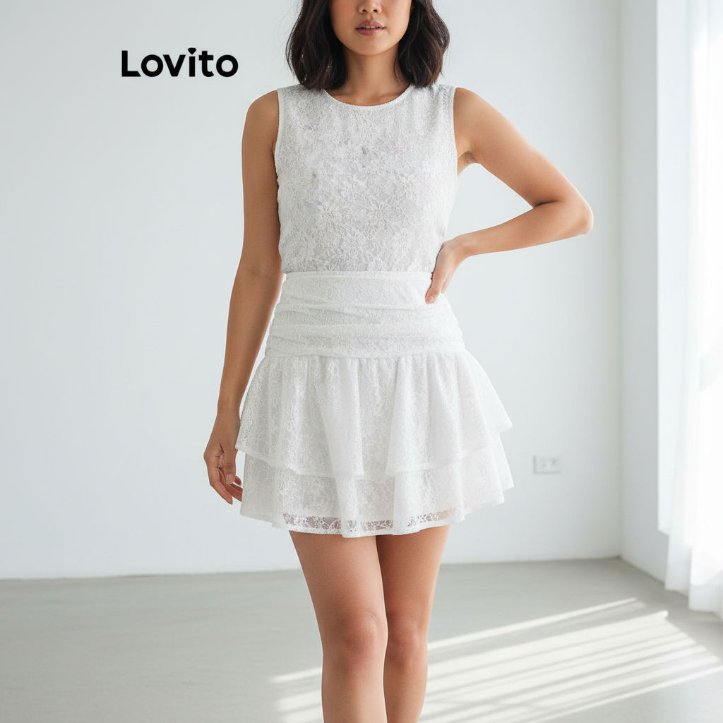 Lovito Saia Feminina Fofa Drapeada Com Babados Lisos L101AD029 em Oferta na Shopee