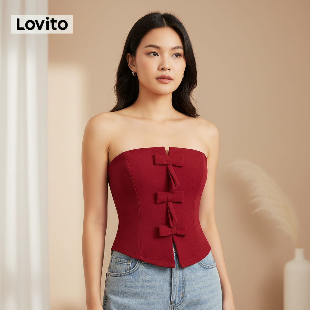 Lovito Regata Feminina Primavera Verão Com Laço Delicado L104ED993 em Oferta na Shopee