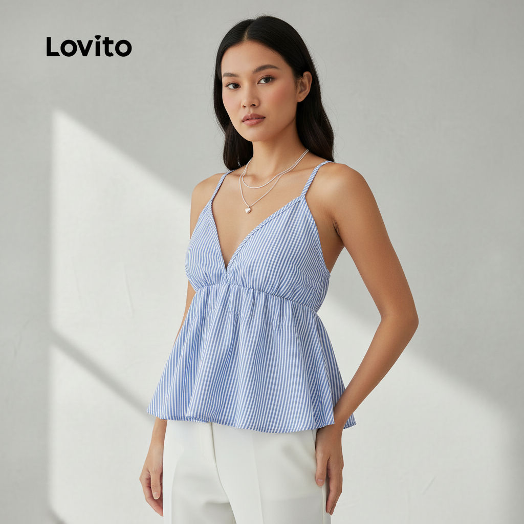 Lovito Blusa Feminina Casual com Pregas Drapeadas Tecido Macio Primavera Verão Azul L139AD351 em Oferta na Shopee