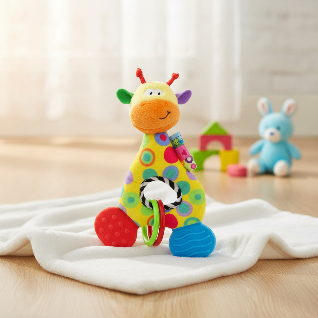 Brinquedo de pelúcia macio para bebê, mordedor, chocalho, mão, sino, girafa, boneca de algodão para bebê.
