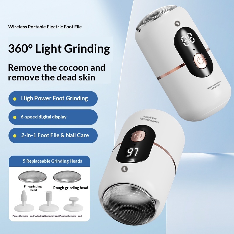 Arquivo Elétrico Recarregável para Remover Calos, Kit Pedicure com Lixador de Unhas Portátil 6 Velocidades e Display
