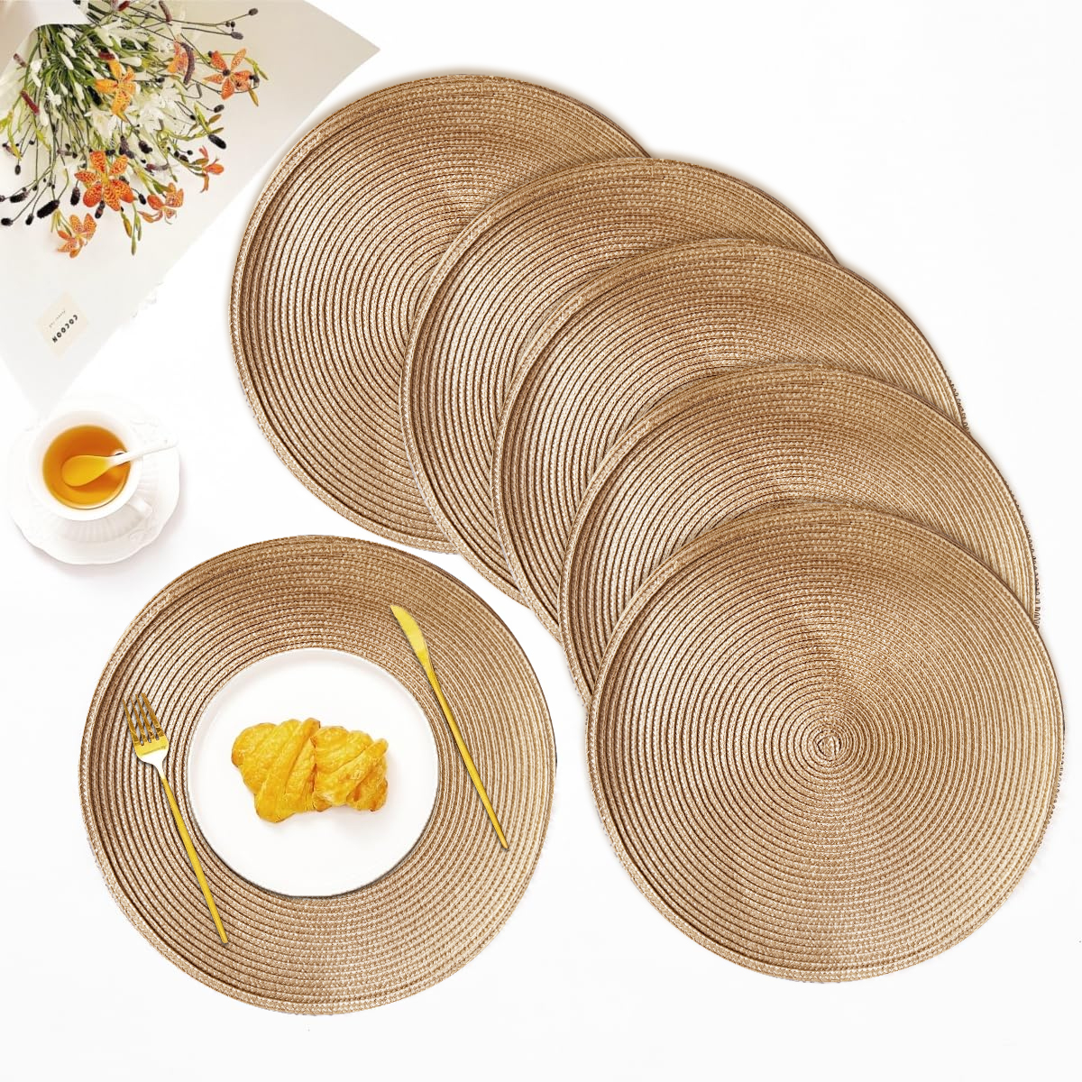Tapete De Mesa Redondo Tecido Para Decoração De Casa De Jantar 38 Cm . 6Pcs