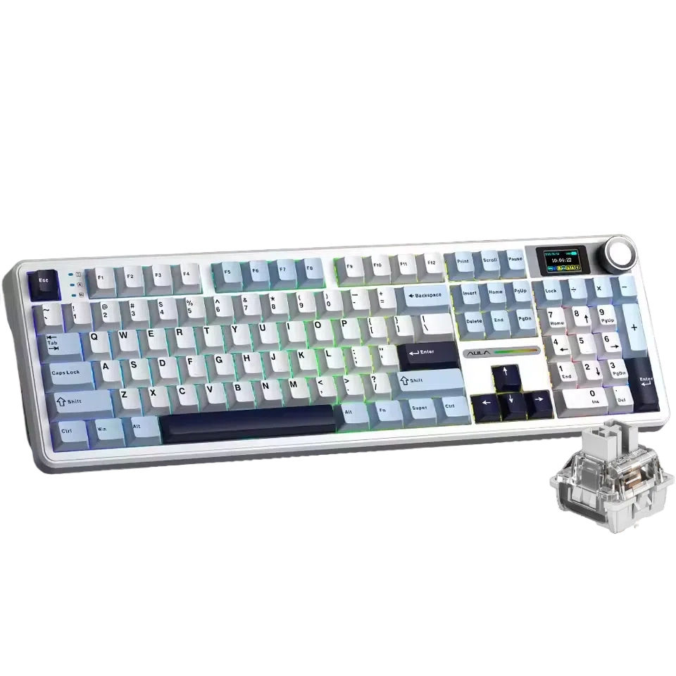Teclado de Jogos Sem Fio Aula F108 Pro Teclado Mecânico Completo Com Display E Botões Giratórios 2.4G/BT5.0/USB-C