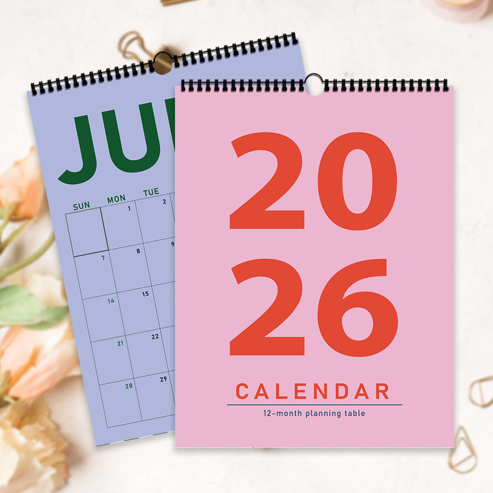  Calendário de Parede 1pc 2026, Design Geométrico Abstrato, Esquema de Cores Morandi, Imagens em Alta Definição,