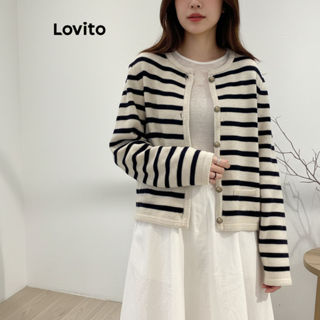 Lovito Cardigan Feminino Listrado com Botões Metálicos Frontais LNE36135 (Multicolorido) em Oferta na Shopee
