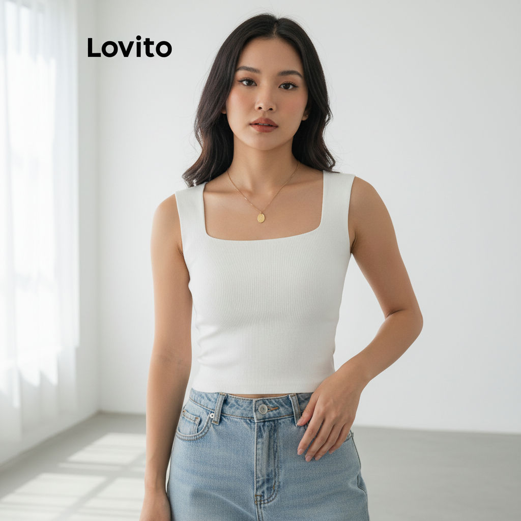 Lovito Blusa Feminina Regata Com Bojo Casual Para Verão E Primavera LNL35025 em Oferta na Shopee