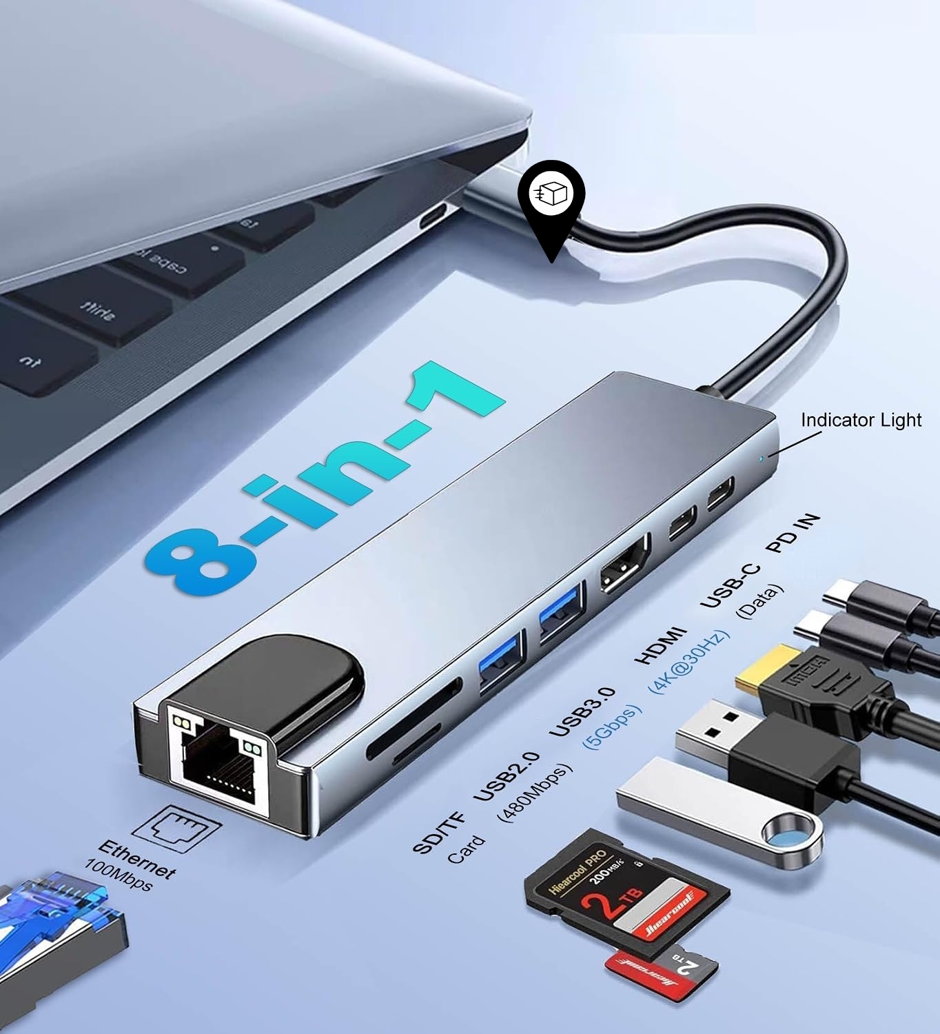 USB C HUB 8 Em 1 Tipo-Docking Station Para 4K HDMI RJ45 Ethernet SD TF Leitor De Cartão PD De Carregamento MacBook