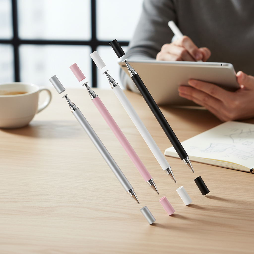 Caneta Universal Stylus 2 em 1 com Ponta de Disco de Alta Sensibilidade para Tablets e Celulares Android e iOS