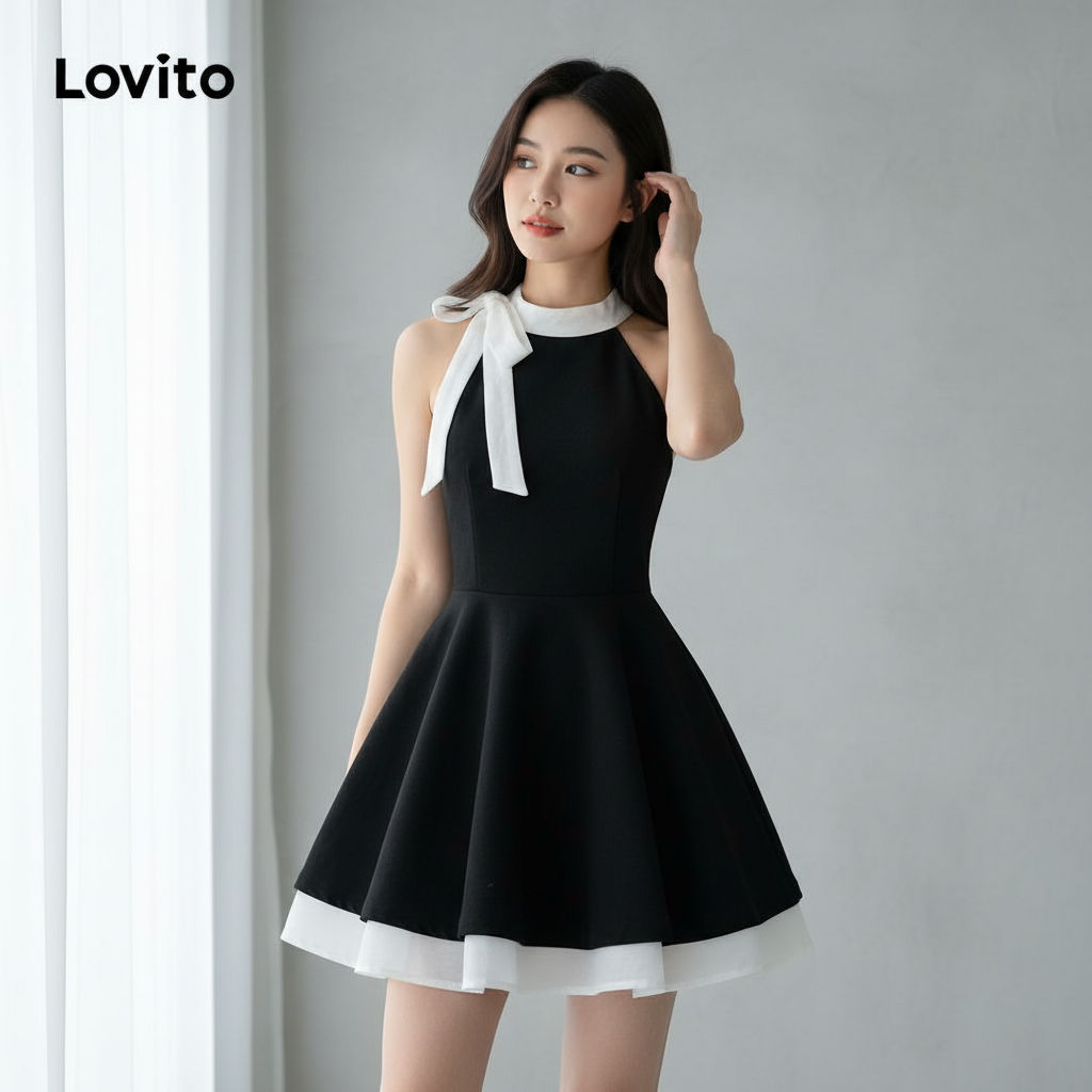 Lovito Vestido Casual Simples Colorido com Amarração para Mulheres LNM68402