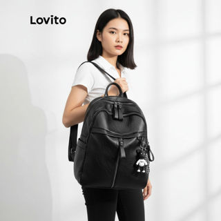 Lovito Mochila Casual Feminina Grande Com Zíper LNA09180 (Preto) em Oferta na Shopee