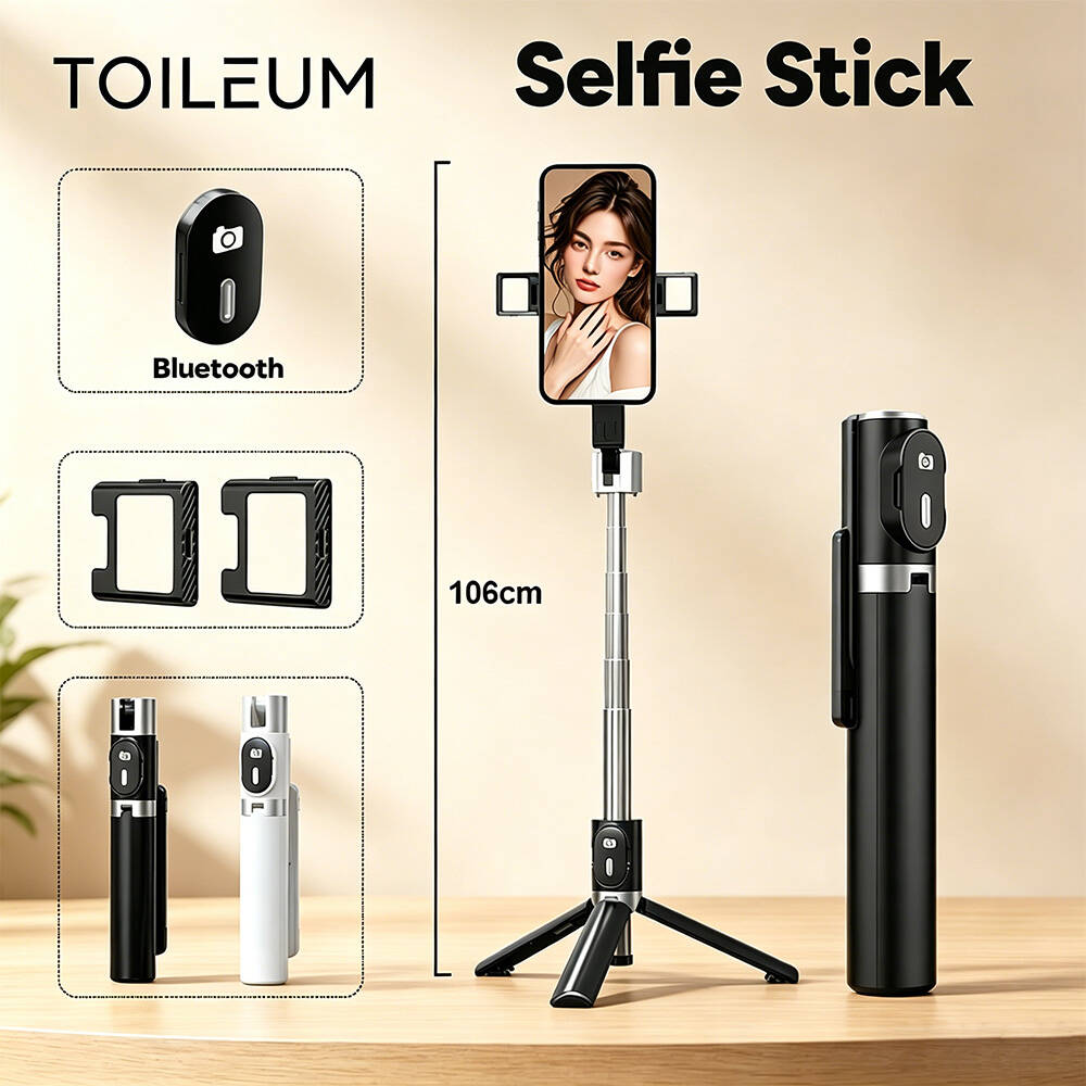 TOILEUM Bastão de selfie Bluetooth de 1 m de altura portátil de aço inoxidável, tripé de bastão de selfie de metal sem