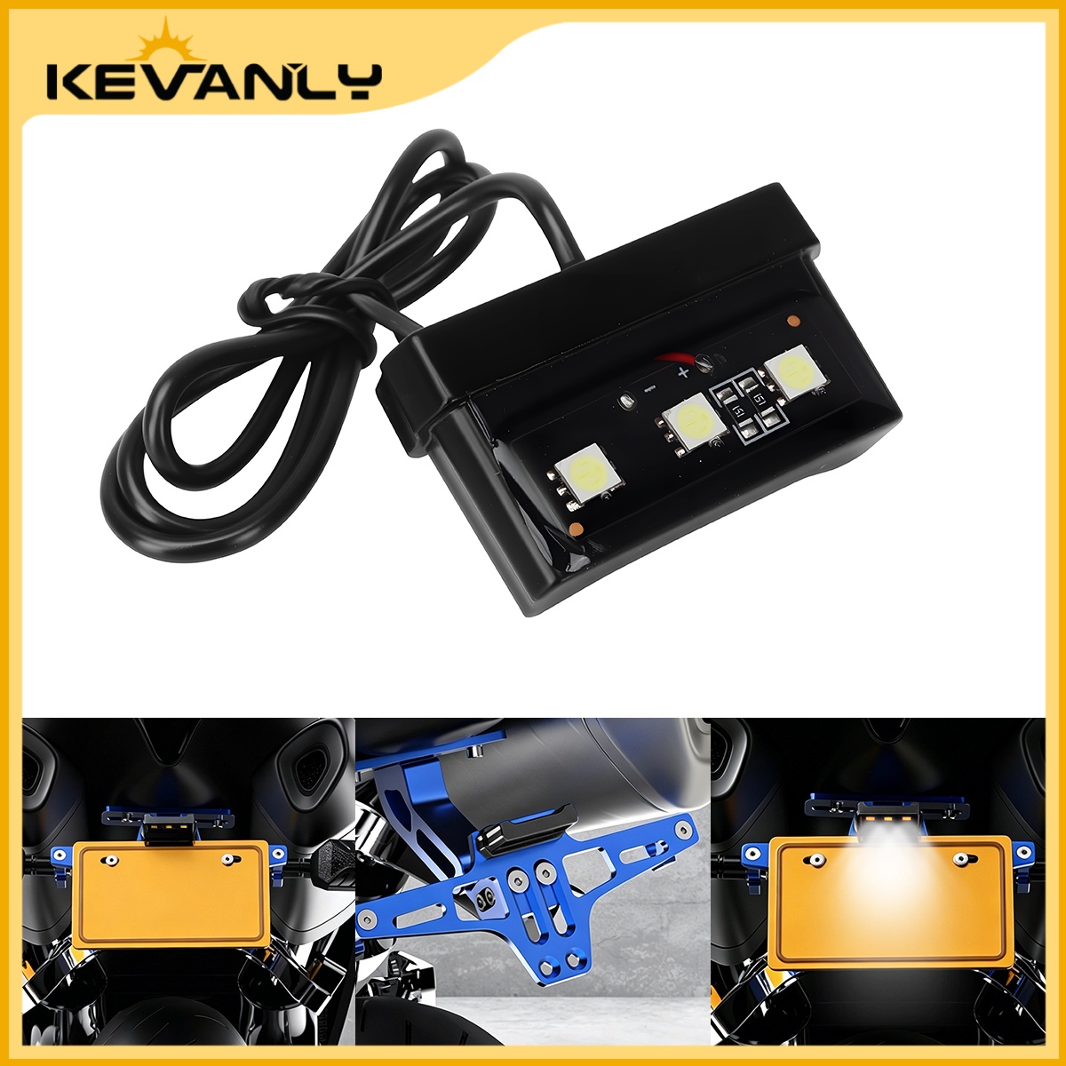 KEVANLY 1 unidade Luz de Placa de Moto 3 LEDs Contas de Lâmpada Luz Estável Carcaça Preta Luz Branca 12V