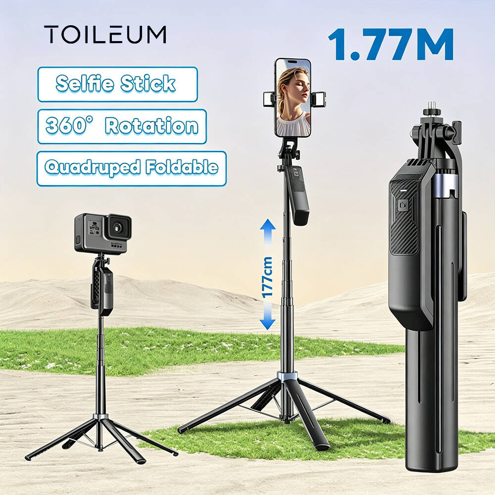 TOILEUM Bastão de Selfie Sem Fio Bluetooth 177cm Suporte para Celular com 4 Patas, Monopé Dobrável, Luz de LED, Controle