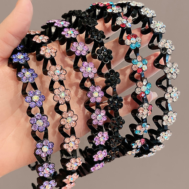 VMI Ondulado Franja Clipes Antiderrapante Strass Flor De Ameixa Presilhas Versáteis Acessórios Para Cabeça Mulheres 4 Pe