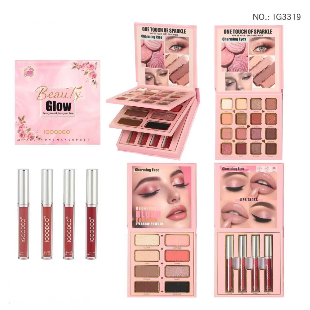 Paleta de Maquiagem Beleza com 3 Páginas – 28 Tons para Olhos, Contorno, Brilho Labial, Bochechas & Glow, Rosto Completo