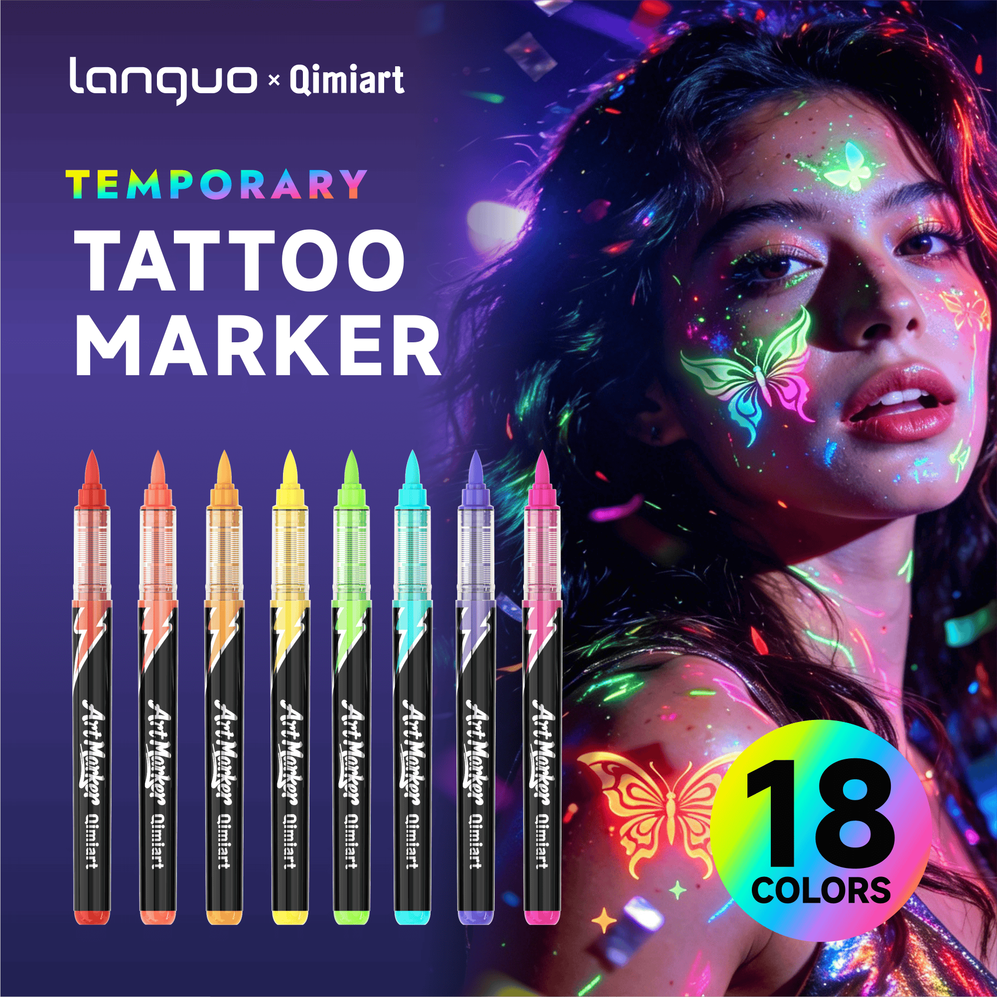 Caneta marcador fluorescente Luminoz de 18 cores, caneta marcador de tinta que brilha no escuro com luz UV, pincel