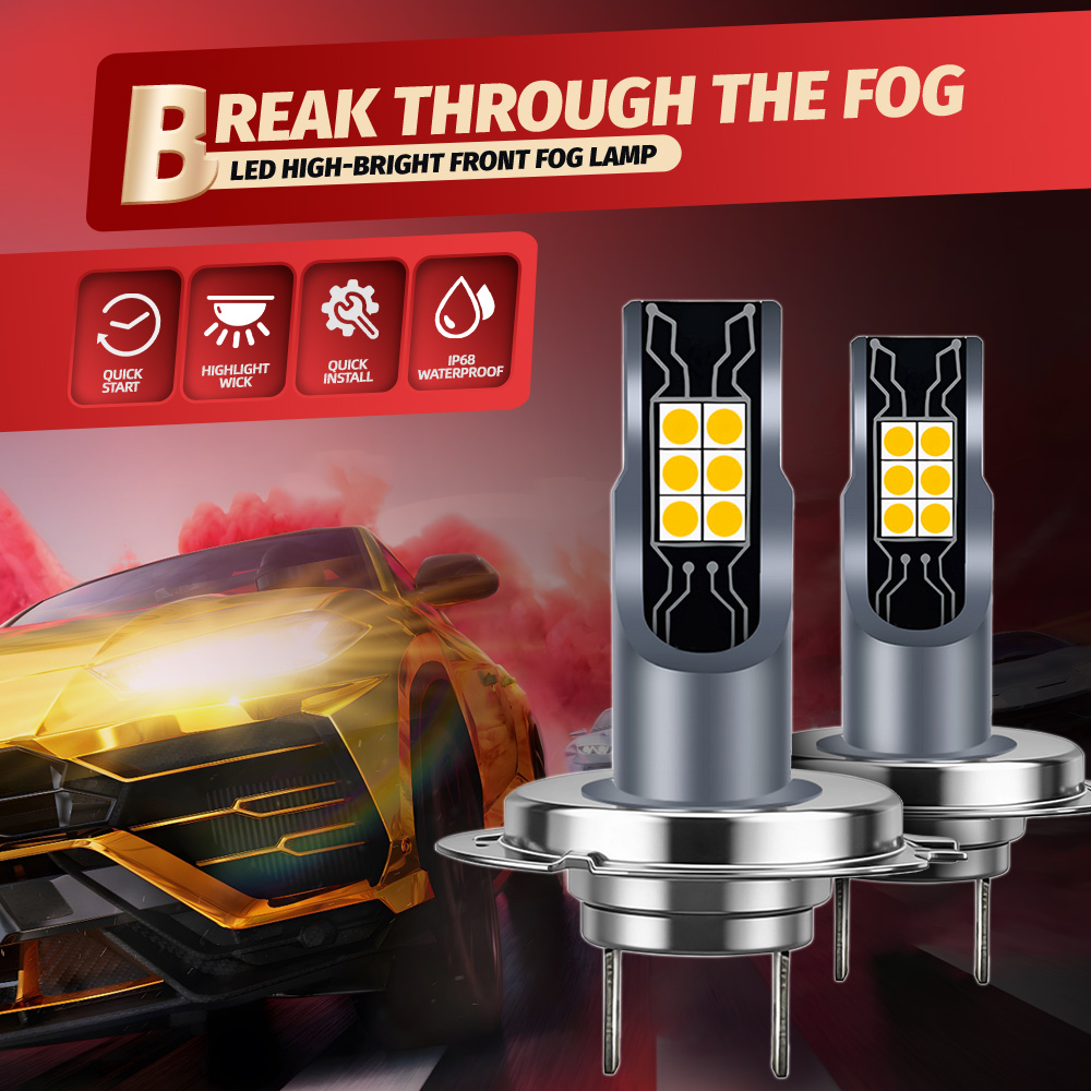 Dois Pces H7 LED Luz De Nevoeiro Amarelo 12V Lâmpada Estrutura Integrada 10000LM Importado SND Canbus Nenhum Erro Plug-N