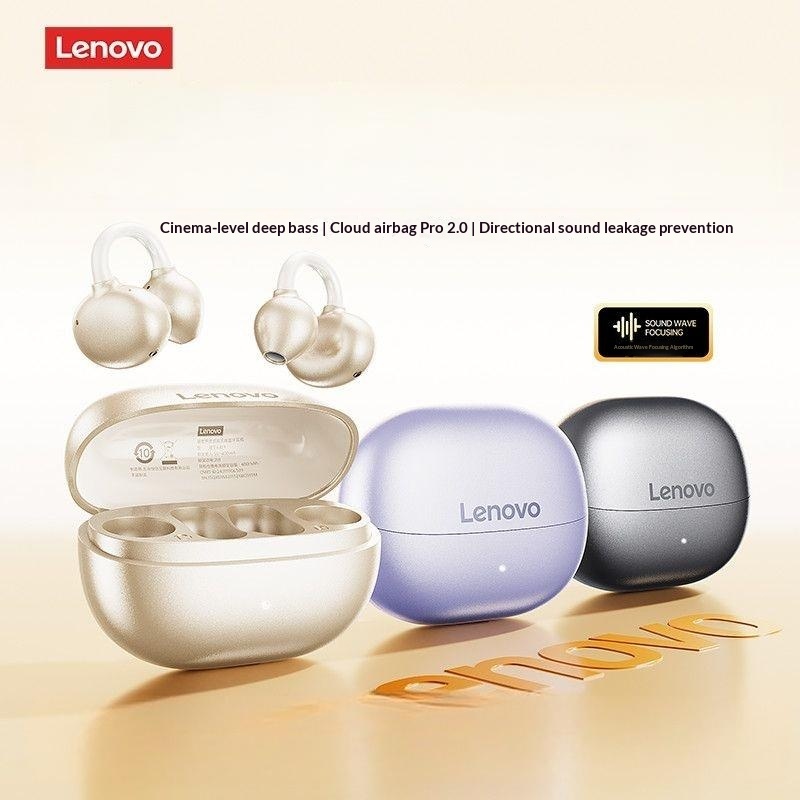 Fones de Ouvido Bluetooth sem fio TWS Lenovo Oficial, Earbuds Abertos, Clipe de Ouvido, Esportivos, Graves Profundos