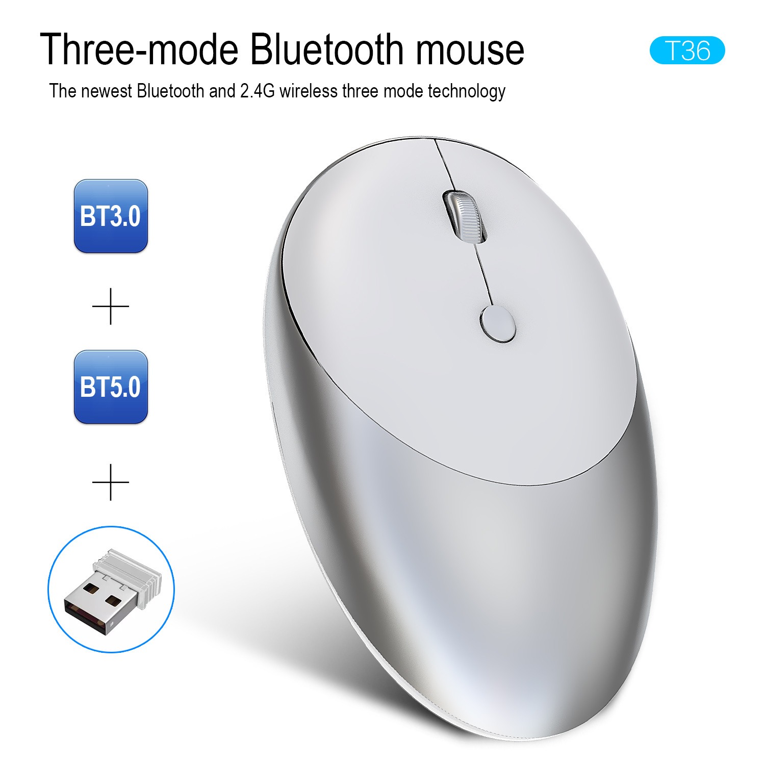 HXSJ T36 Mouse Wireless Mouse 3a Prova do Mouse Bluetooth 5.0 3.0 Mouse T36 2.4g Mouse Sem Fio Design Silencioso