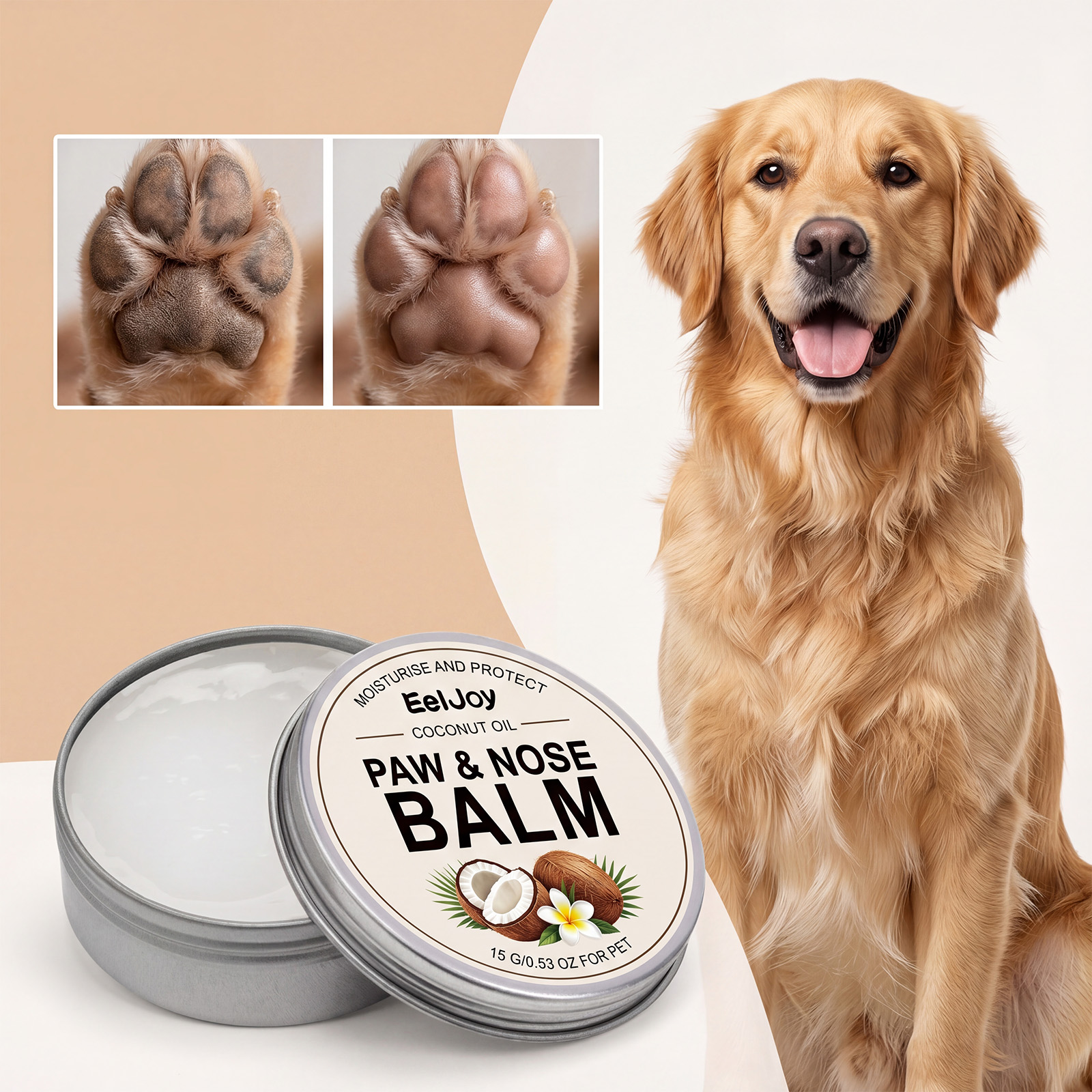 Cera para Patas e Nariz de Animal 15 g – Óleo Mineral & Cera de Abelha, Óleo de Coco & Extrato de Mel, Proteção Diária
