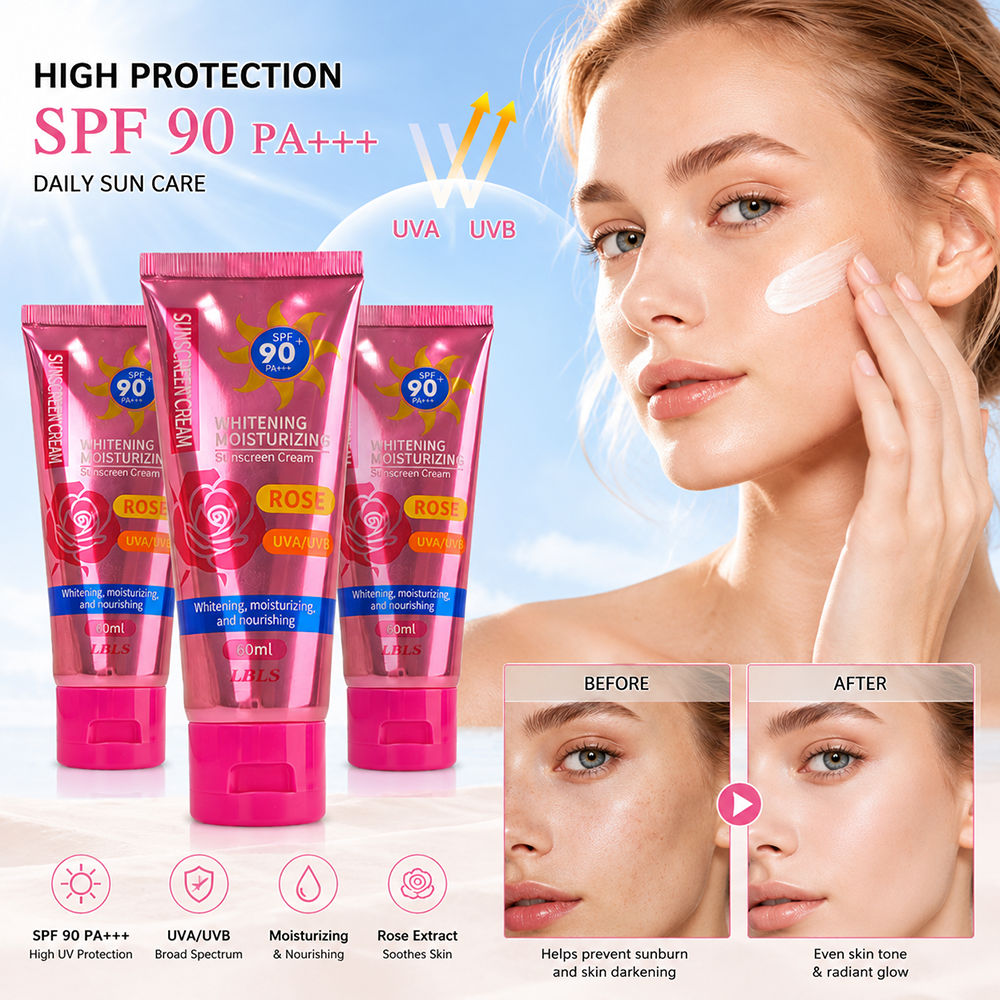 3 unidades Protetor Solar com BB Cream Rosa SPF 90 PA+++ | Base de Isolamento com Cor, Cobertura Perfeita e Acabamento