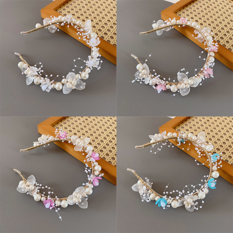 Pérola Flor Menina Coroa Bandana Princesa Fada Acessório De Cabelo