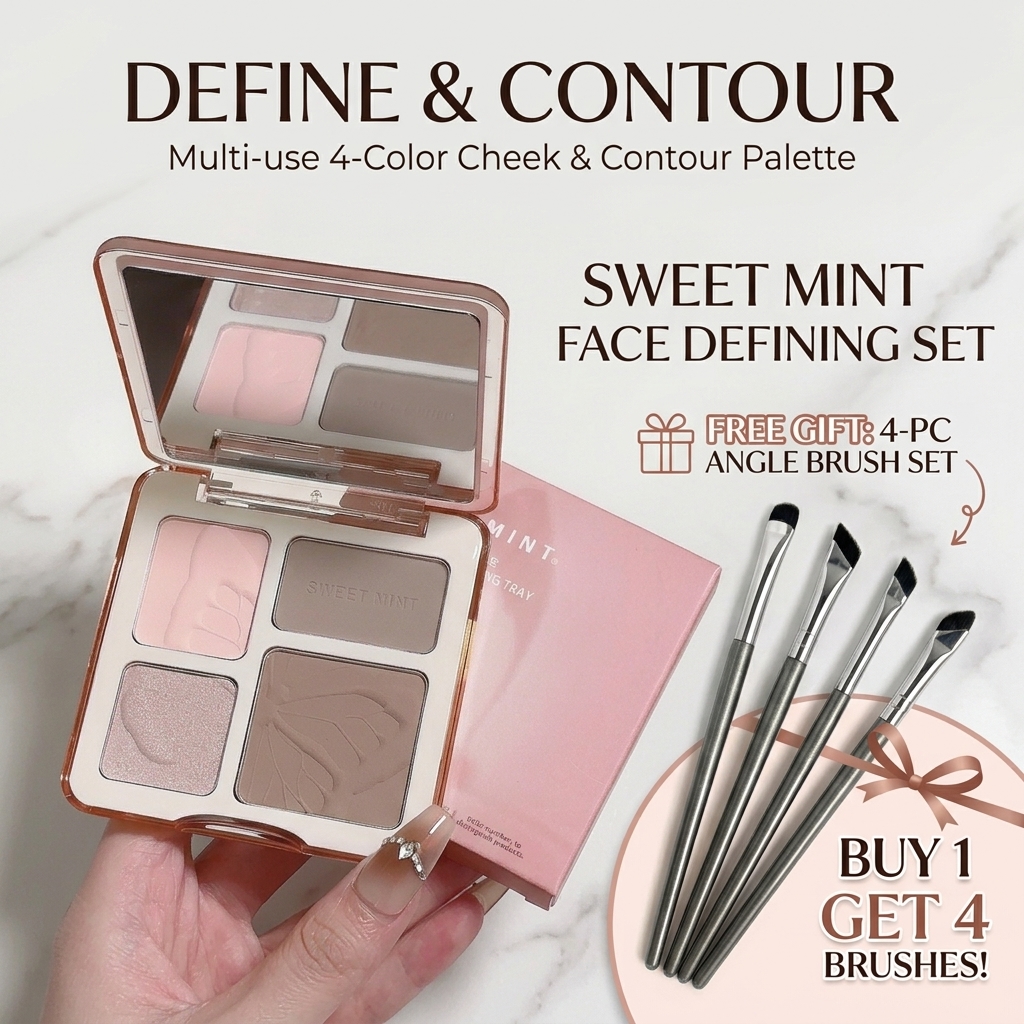 SweetMint Paleta Contorno 4 em 1 - Kit Bronzer, Iluminador e Contorno em Pó para Esculpir e Realçar o Rosto