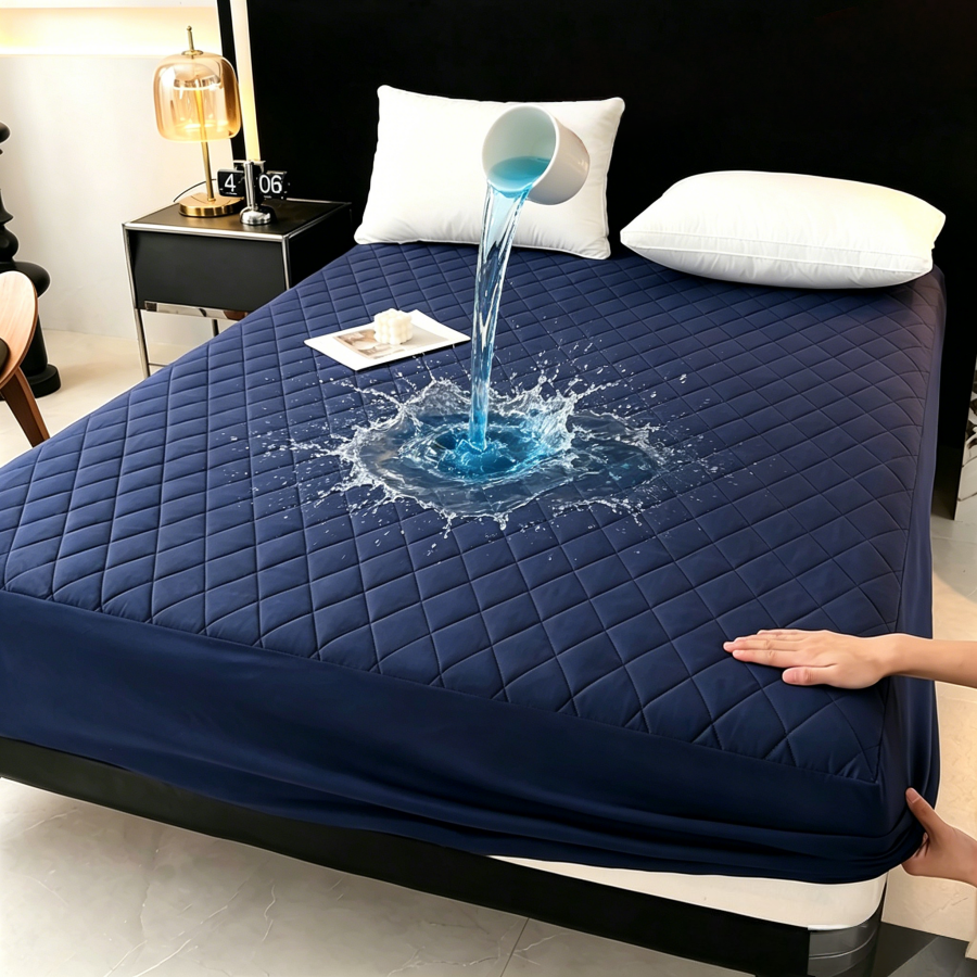 Lençol Acolchoado Deep Blue Diamond – Capa De Colchão Acolchoada Grossa 360 ° Antiderrapante Lavável À Máquina Para Quar