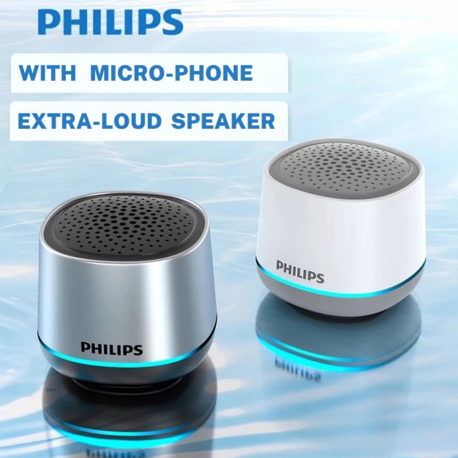 Philips TAS1009 Mini Caixa de Som Bluetooth Sem Fio Portátil, com BT5.3, Som Potente, Bateria de 1200mAh, Iluminação